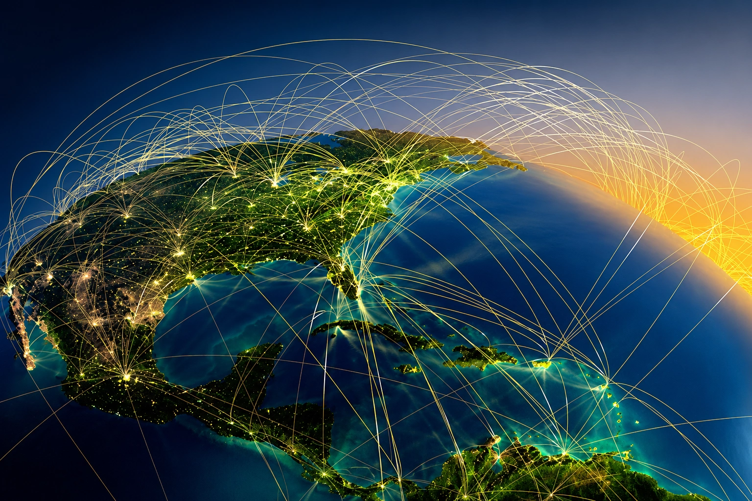Global manufacturing sourcing and supply chain network connecting North America, Asia, and international production hubs