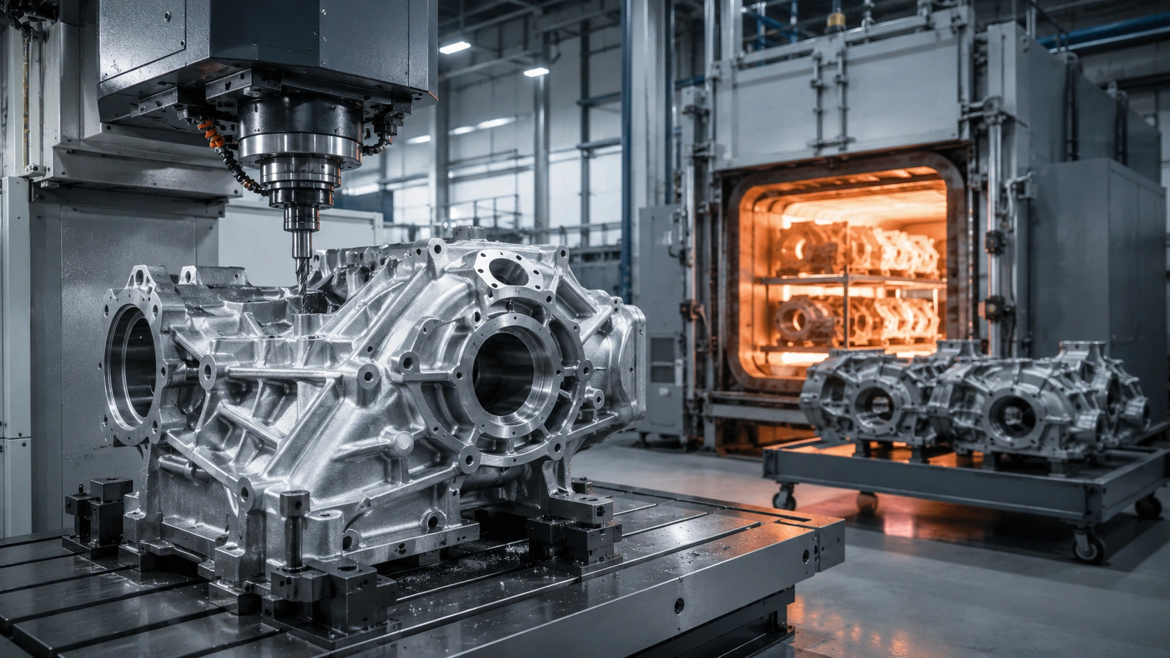 Secondary precision CNC machining and thermal post-processing on high-performance industrial castings.